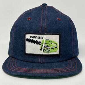 Vintage 70s Poulan Micro XXV Chainsaw Hat Baseball Cap Denim USA Snapback Blue